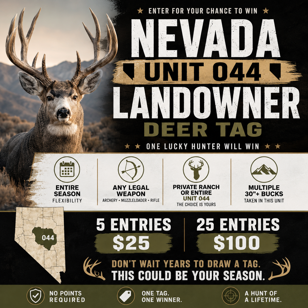 🦌 Nevada Unit 044 Landowner Deer Tag Drawing Entry